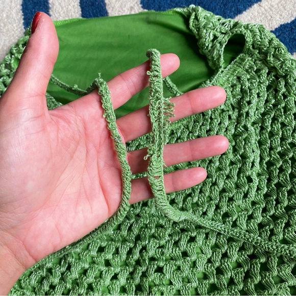 🍃 BERSHKA GREEN HIGH WAIST BACK TIE CROCHET MINI SKIRT! - Picture 12 of 13